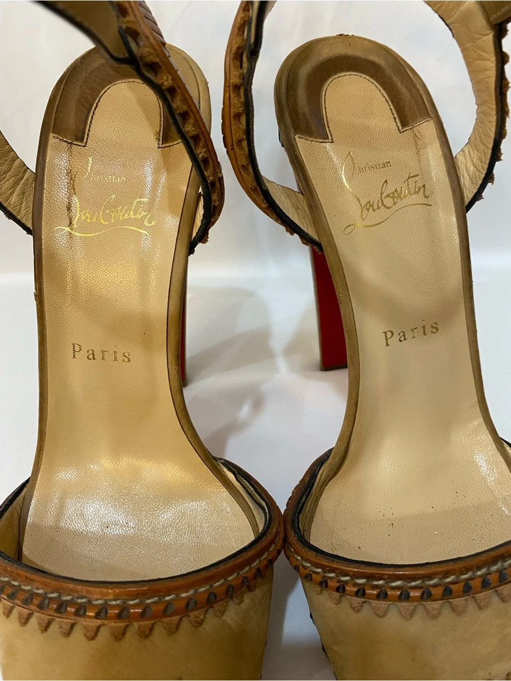 Christian Louboutin Trepi High 140 Tan Leather Platform Sandals Women’s Size 40 - Picture 4 of 12